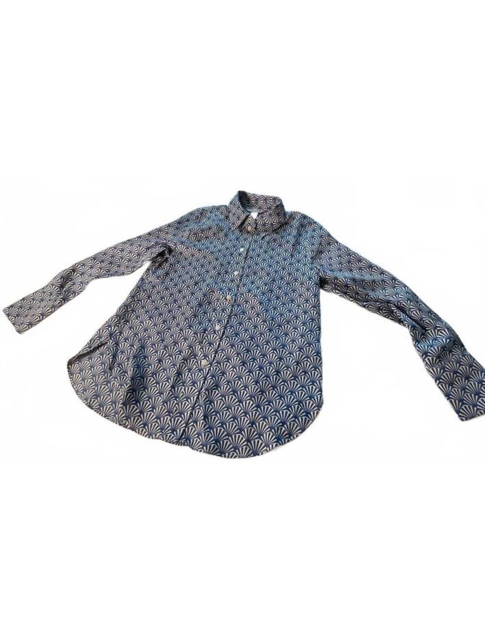 H&M Blue and Cream Patterned Long Sleeve Shirt Size S
